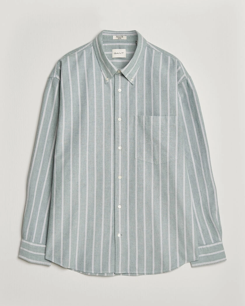 Gant Relaxed Fit Brushed Oxford Striped Shirt Dark Emerald – Grön