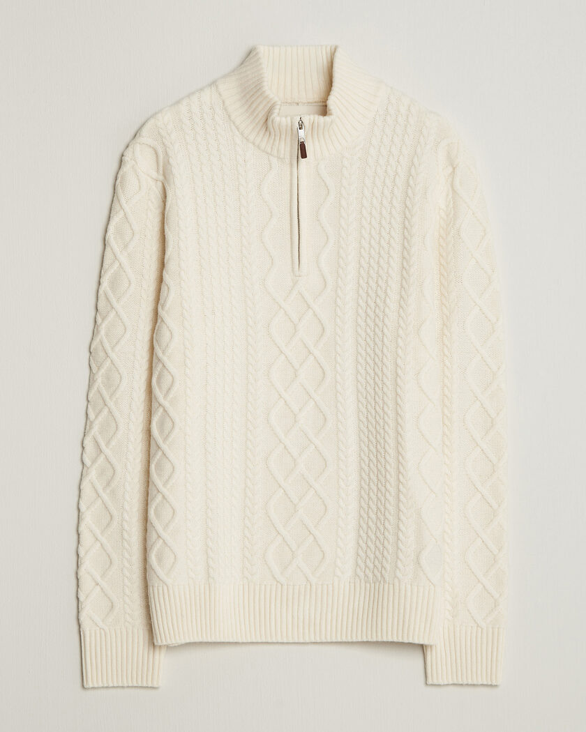 Gant Wool Cable Knitted Half Zip Cream – Vit