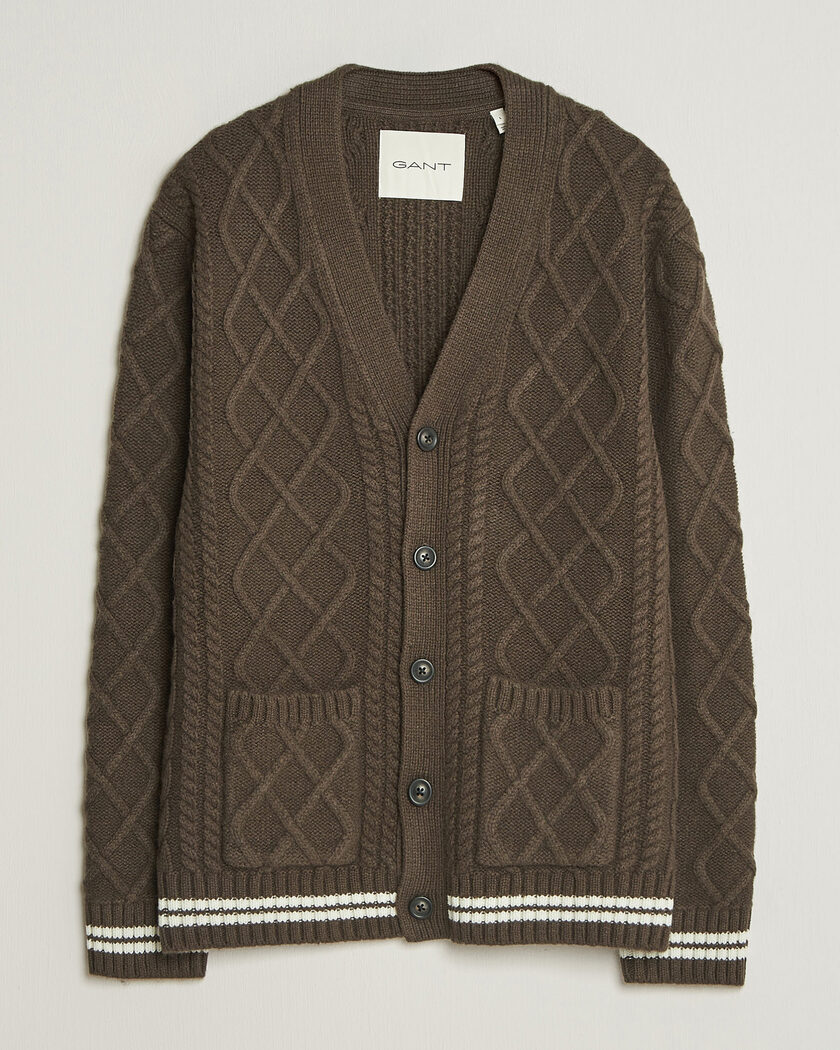 Gant Wool Cable Knitted Cardigan Shadow Brown – Brun