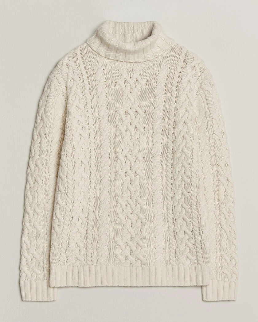 Gant Wool/Cotton Cable Knitted Turtleneck Cream – Vit