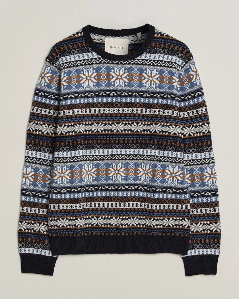 Gant Brushed Wool Fair Isle Sweater Evening Blue – Blå