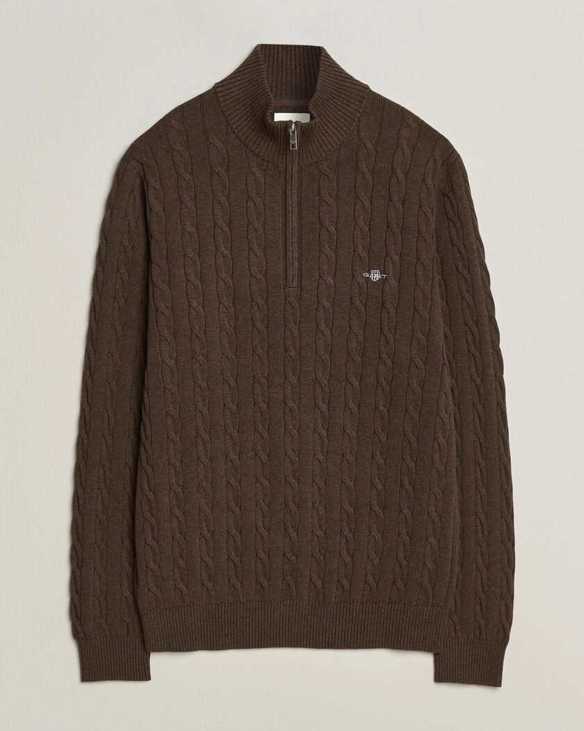 Gant Cotton Cable Half Zip Black Brown Melange – Brun
