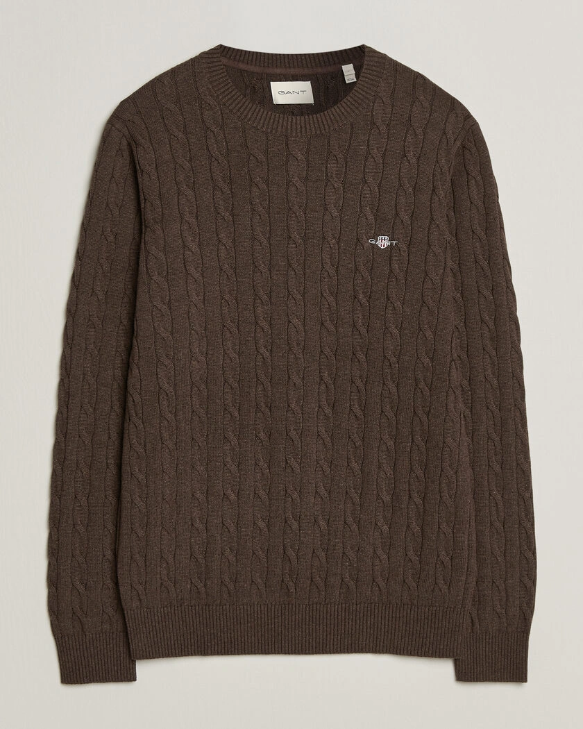 Gant Cotton Cable Crew Neck Black Brown Melange – Brun