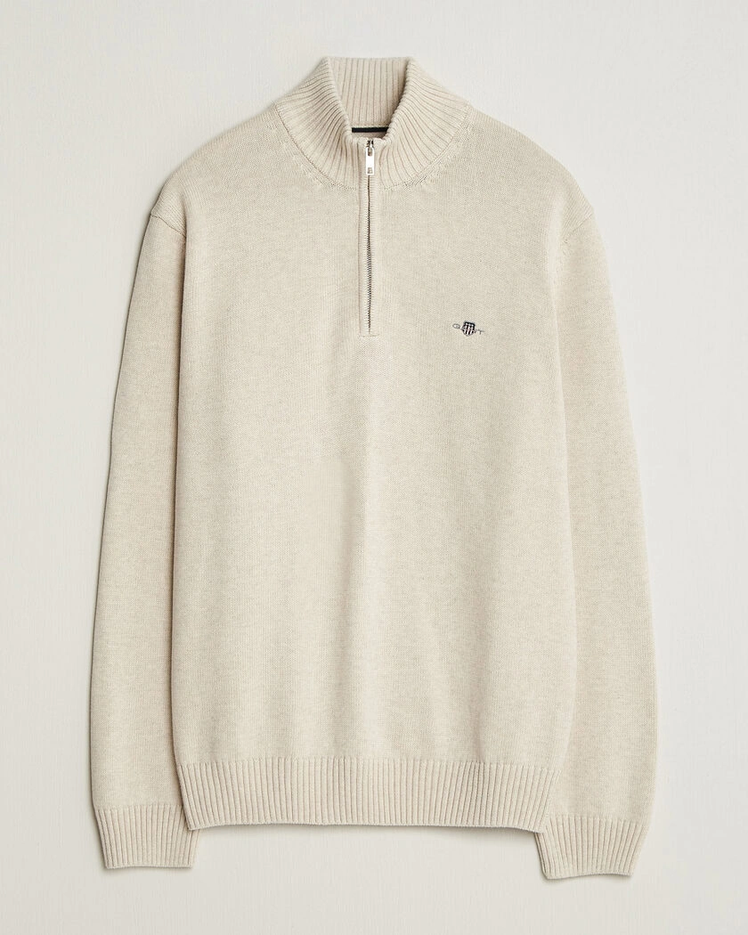 Gant Casual Cotton Half Zip Seed Melange – Beige