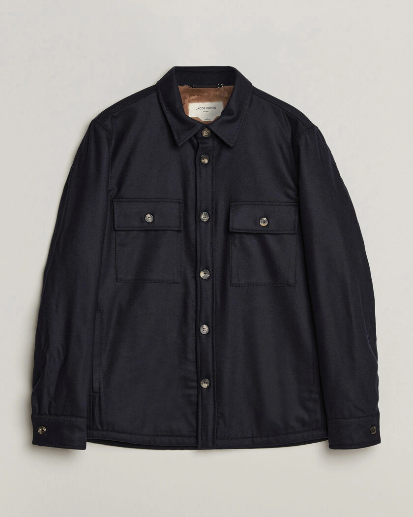 Jacob Cohën Wool Flannel Eco Fur Lined Shirt Jacket Navy – Blå