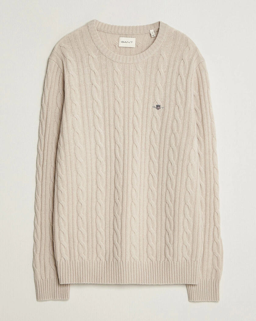 Gant Lambswool Cable Crew Neck Clay Beige – Beige