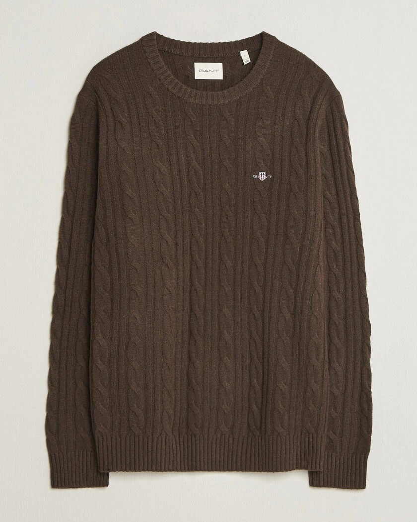 Gant Lambswool Cable Crew Neck Black Brown – Brun