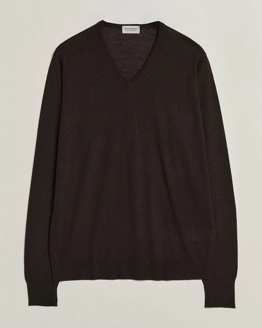 John Smedley Bobby Extra Fine Merino V-Neck Pullover Faulkner Brown – Brun