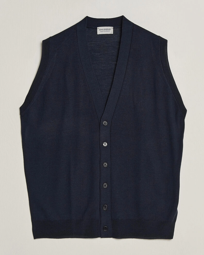 John Smedley Bolton Extra Fine Merino Waistcoat Midnight – Blå