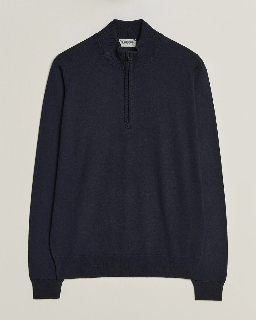 John Smedley Tapton Extra Fine Merino Half Zip Midnight – Blå