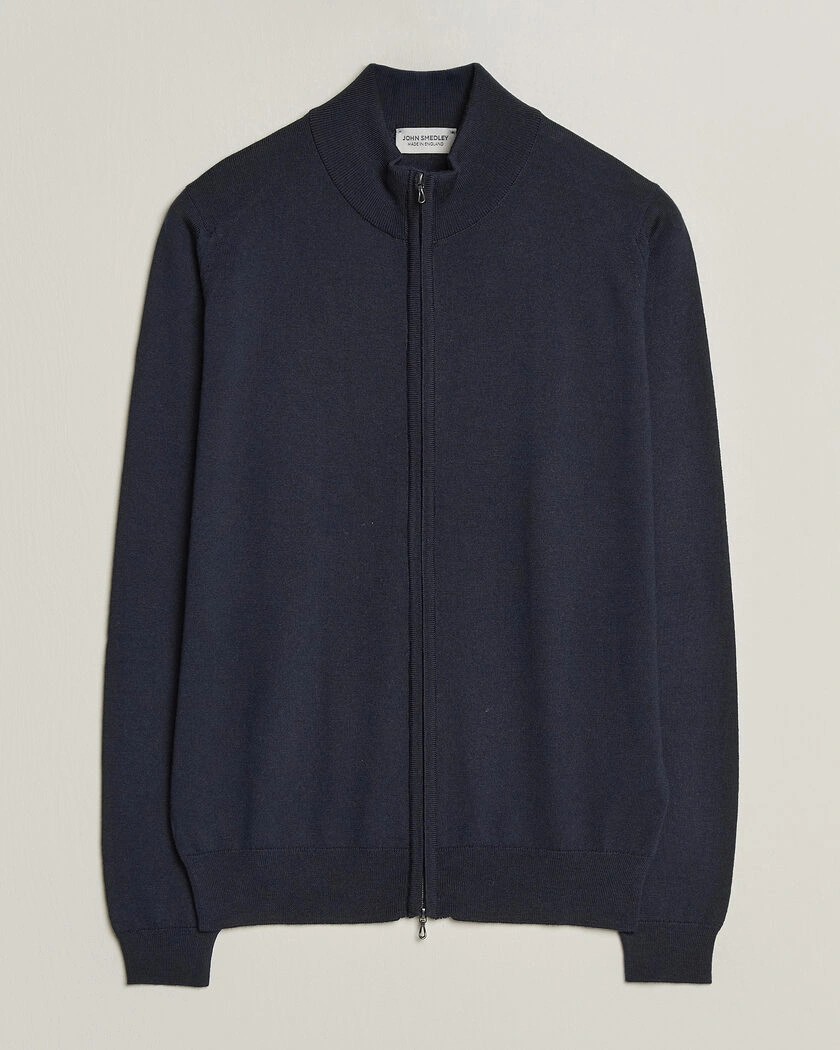 John Smedley Claygate Extra Fine Merino Full Zip Midnight – Blå