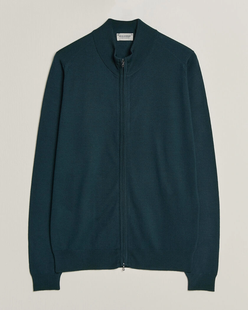John Smedley Claygate Extra Fine Merino Full Zip Richardson Green – Grön