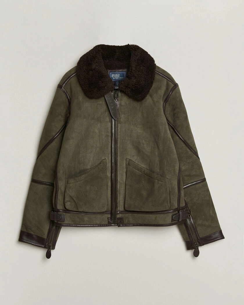 Polo Ralph Lauren Suede Leather Flight Jacket Myrtle Green – Grön