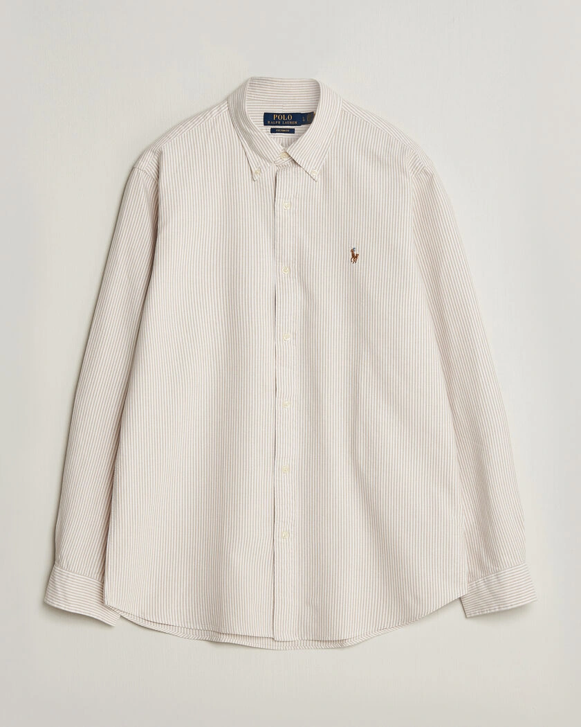Polo Ralph Lauren Custom Fit Striped Oxford Shirt Camel/White – Beige