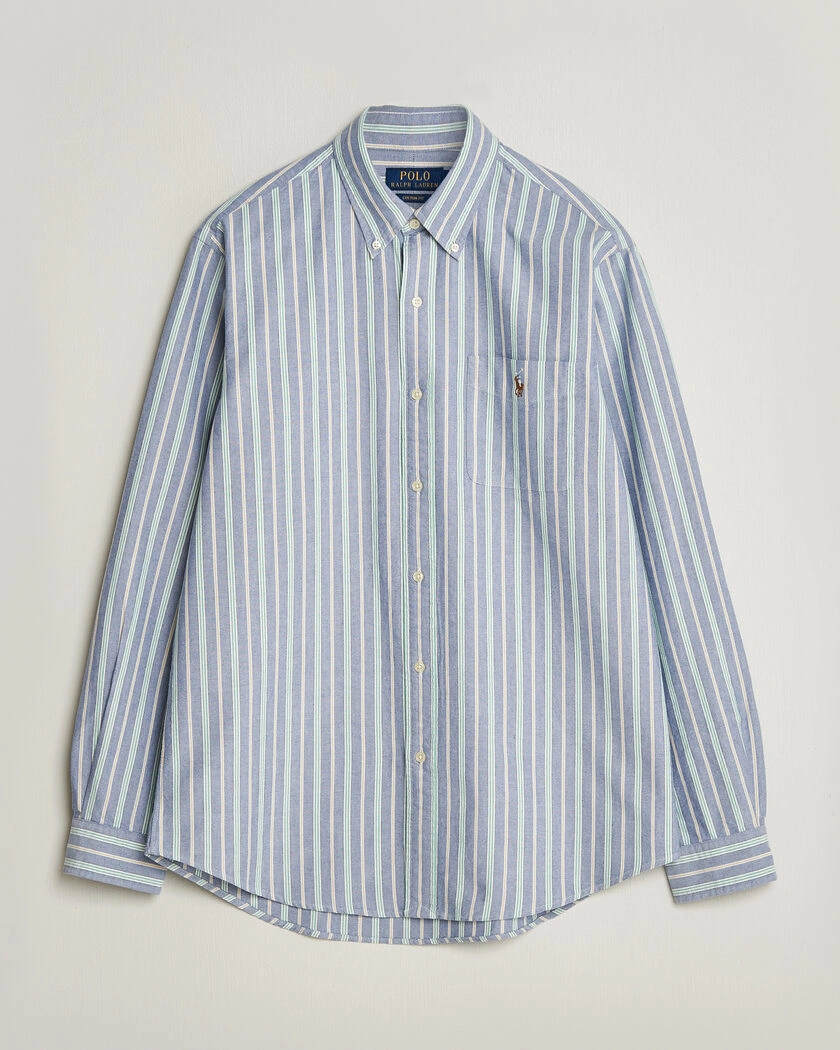 Polo Ralph Lauren Custom Fit Striped Pocket Oxford Shirt Navy/Yellow – Blå