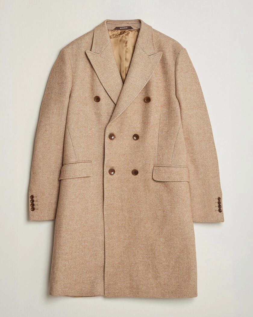 Morris Herringbone DB Coat Camel – Beige