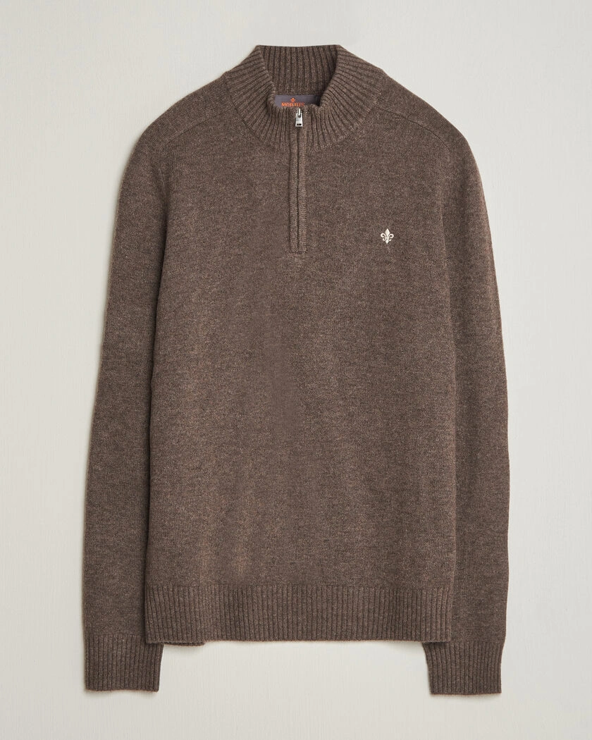 Morris Hertford Lambswool Half Zip Brown – Brun