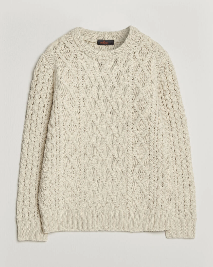 Morris Ramsey Cable Sweater Off White – Vit