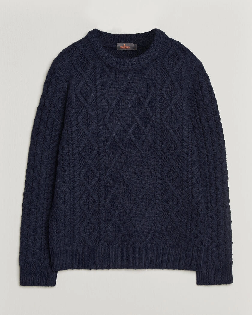 Morris Ramsey Cable Sweater Navy – Blå