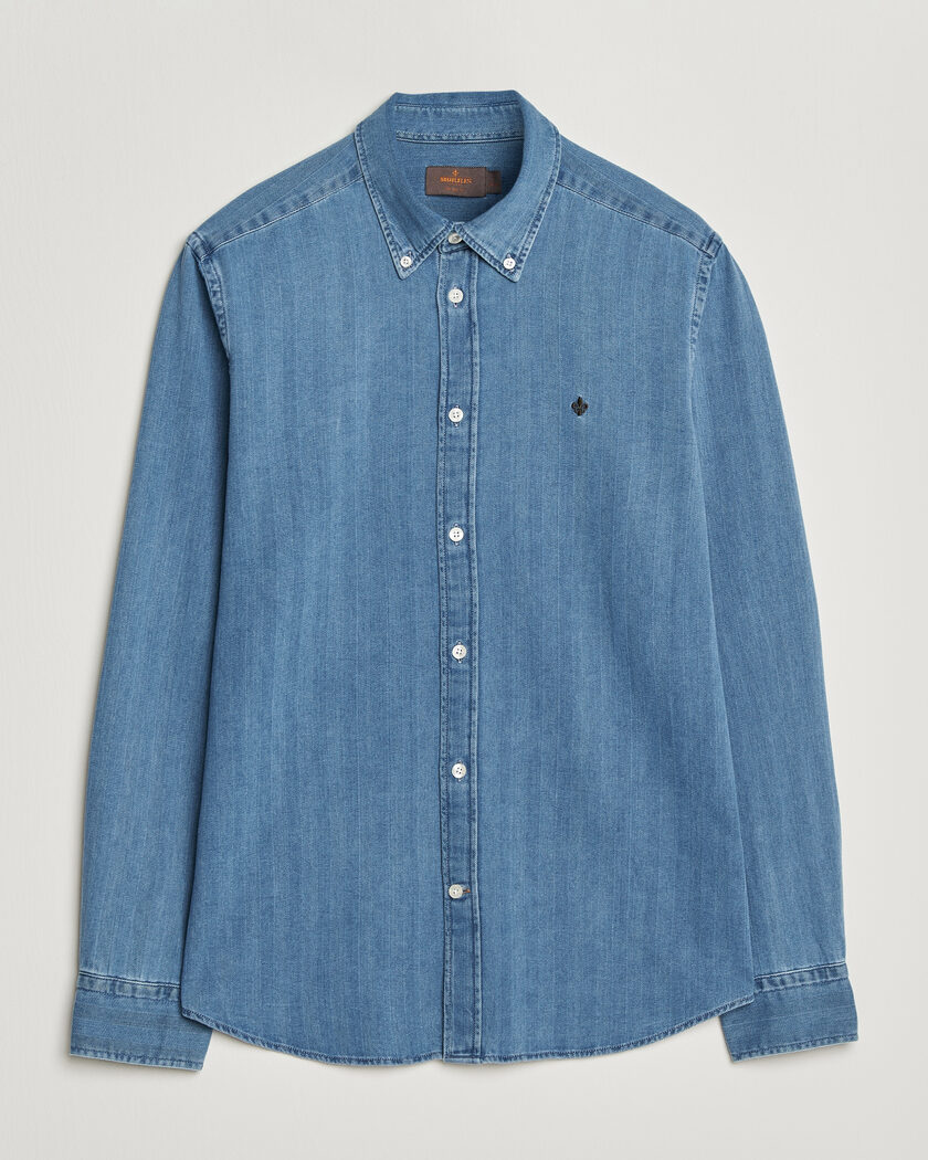 Morris Indigo Herringbone Shirt Light Blue – Blå
