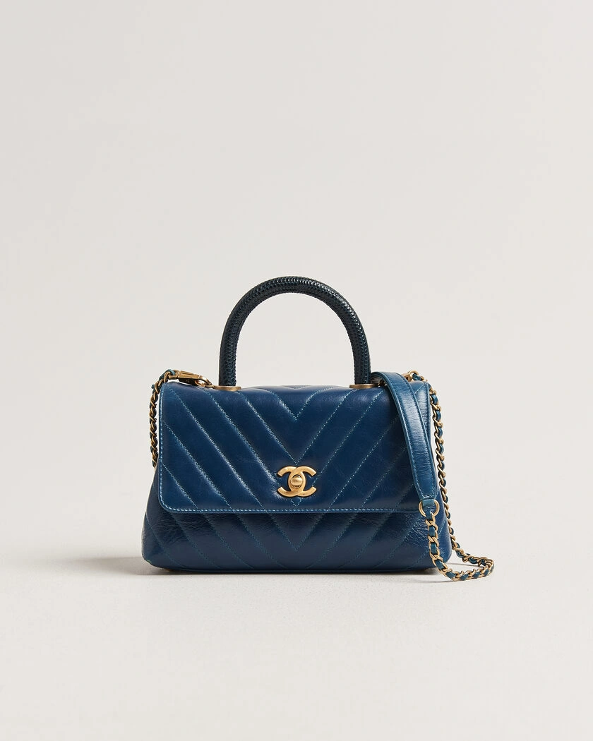 Chanel Pre-Owned Coco Handle Chevron Bag Blue – Blå