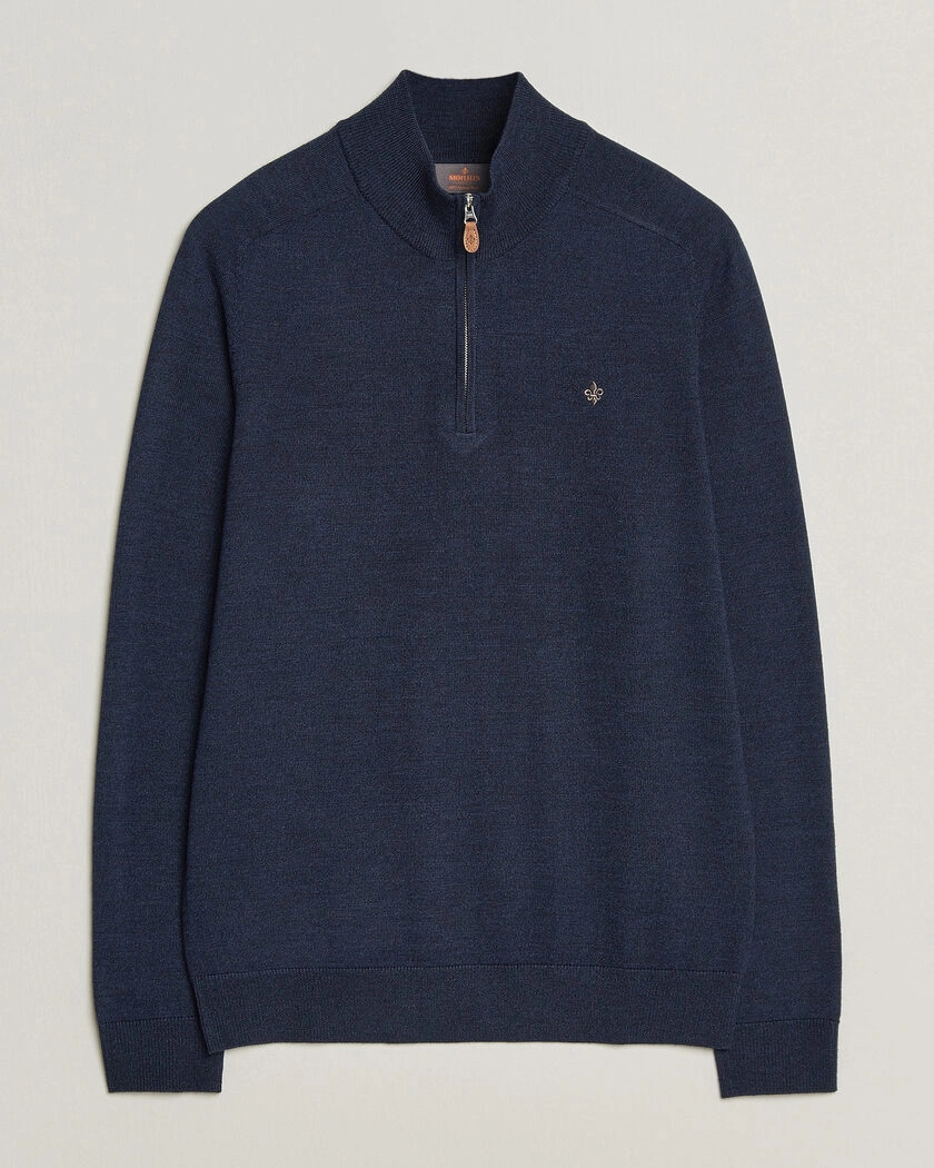 Morris John Merino Half Zip Ocean Blue – Blå