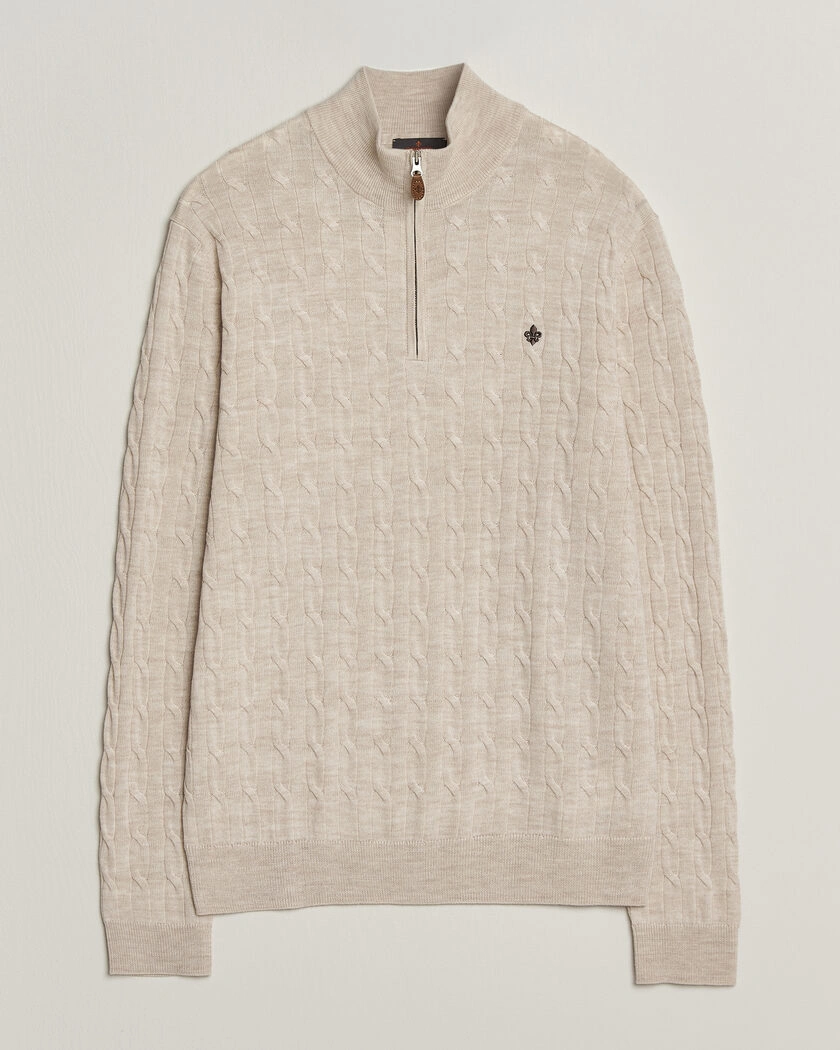 Morris Merino Cable Half Zip Off White – Vit