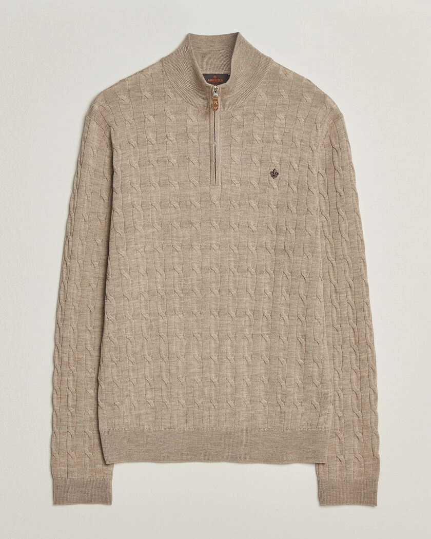  Morris Merino Cable Half Zip Khaki – Beige