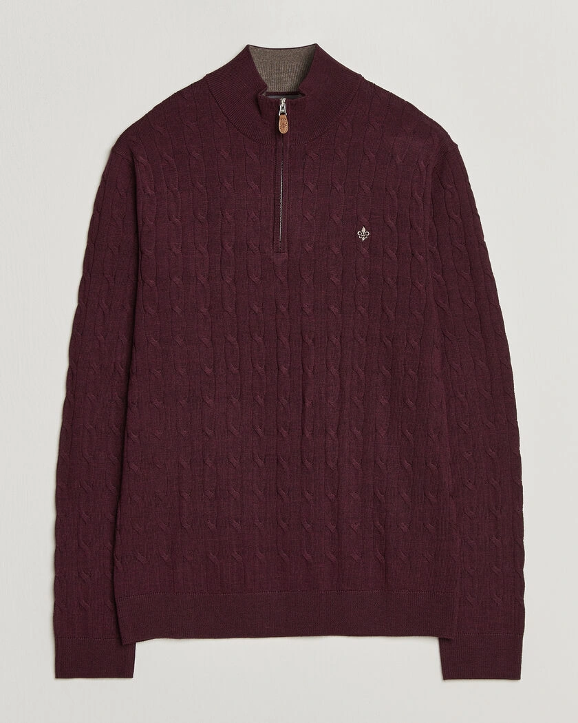 Morris Merino Cable Half Zip Wine Red – Röd