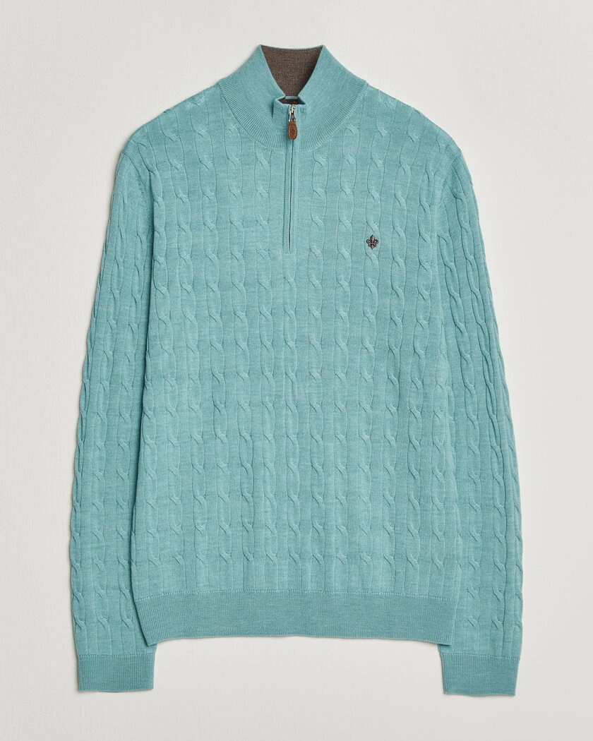 Morris Merino Cable Half Zip Ocean Blue – Blå