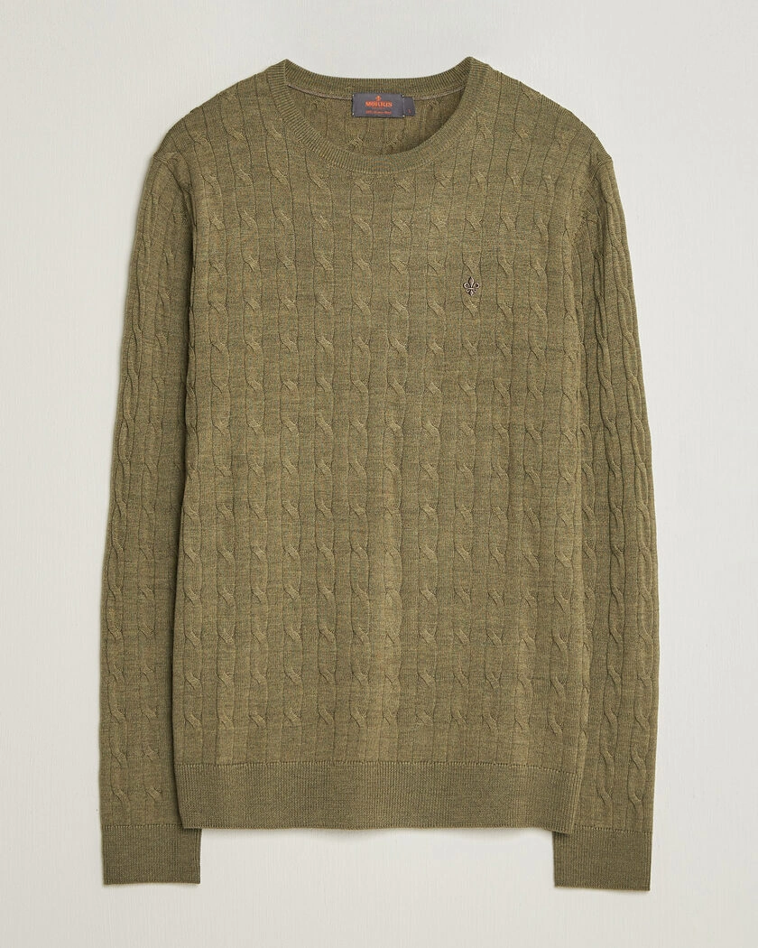 Morris Merino Cable O-Neck Olive – Grön