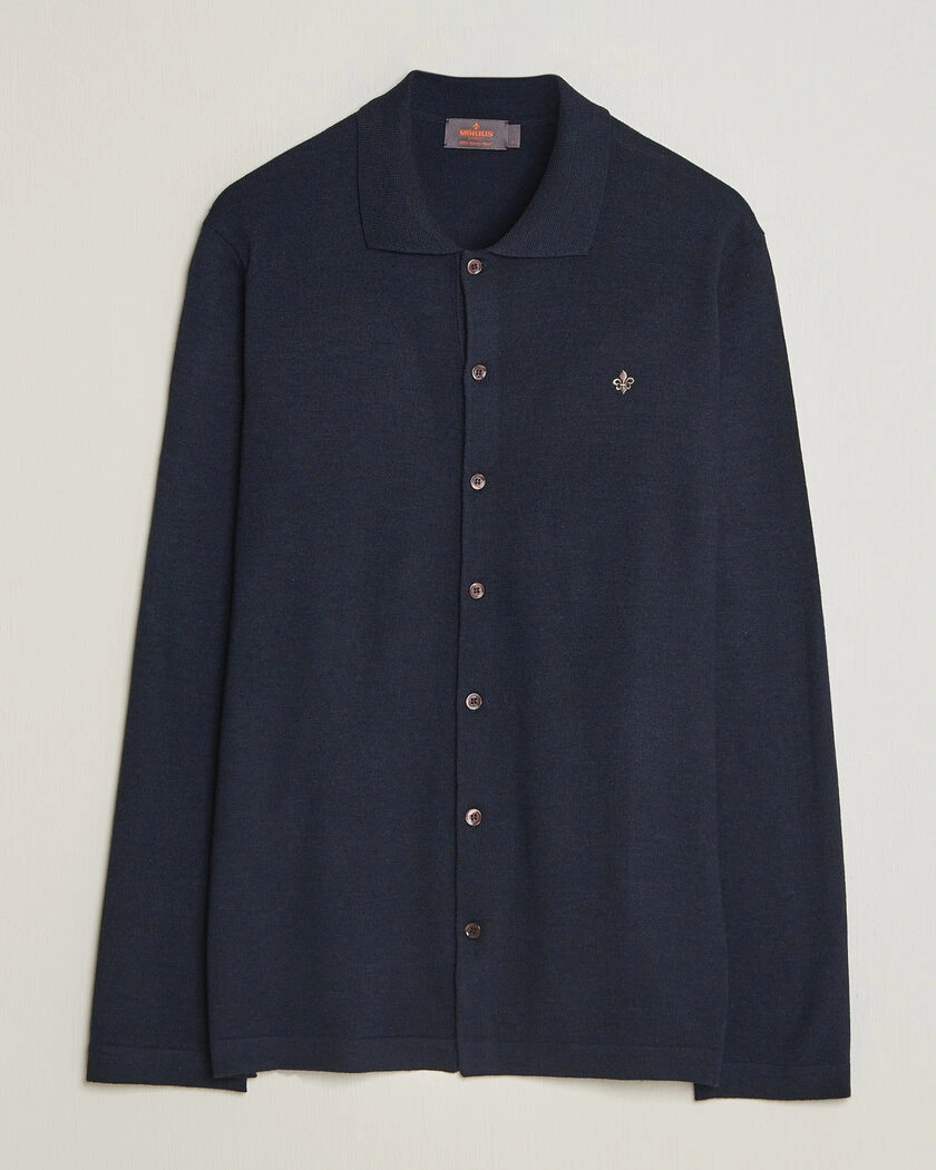 Morris Merino Shirt Cardigan Navy – Blå