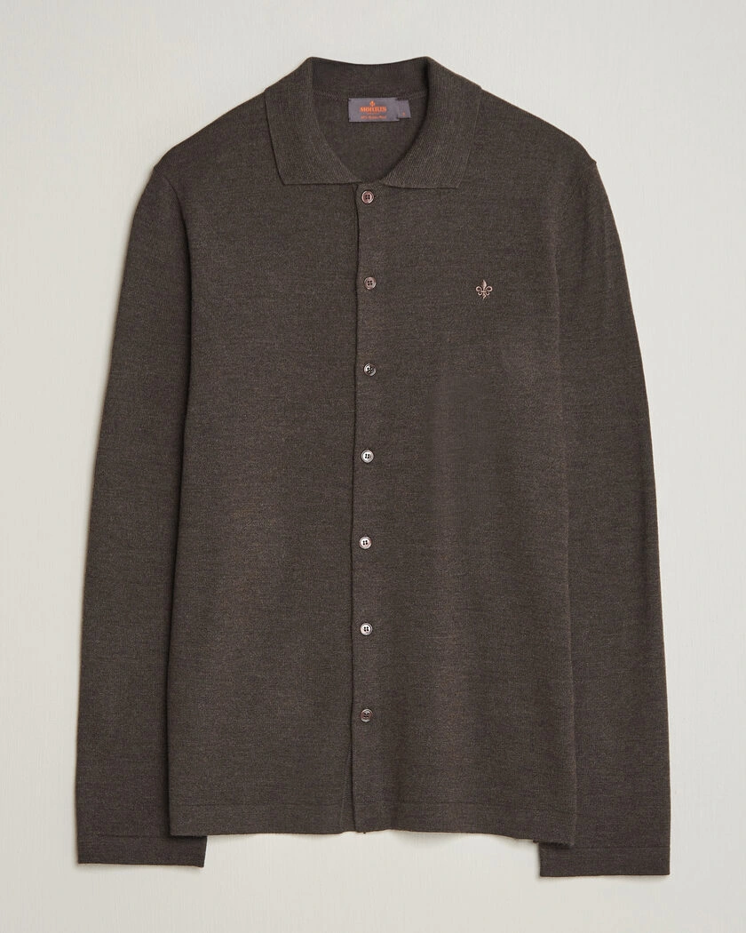 Morris Merino Shirt Cardigan Brown – Brun