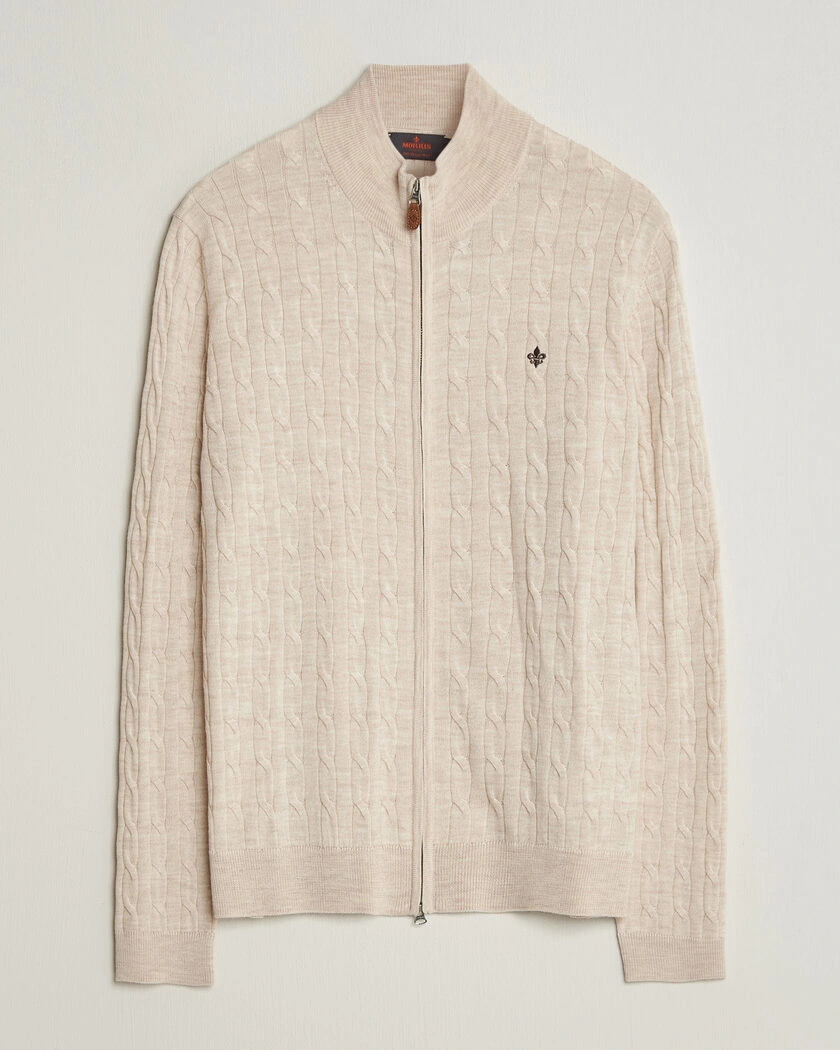 Morris Merino Cable Zip Cardigan Off White – Vit