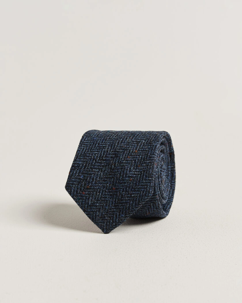 Amanda Christensen Wool Herringbone 8cm Tie Navy – Blå