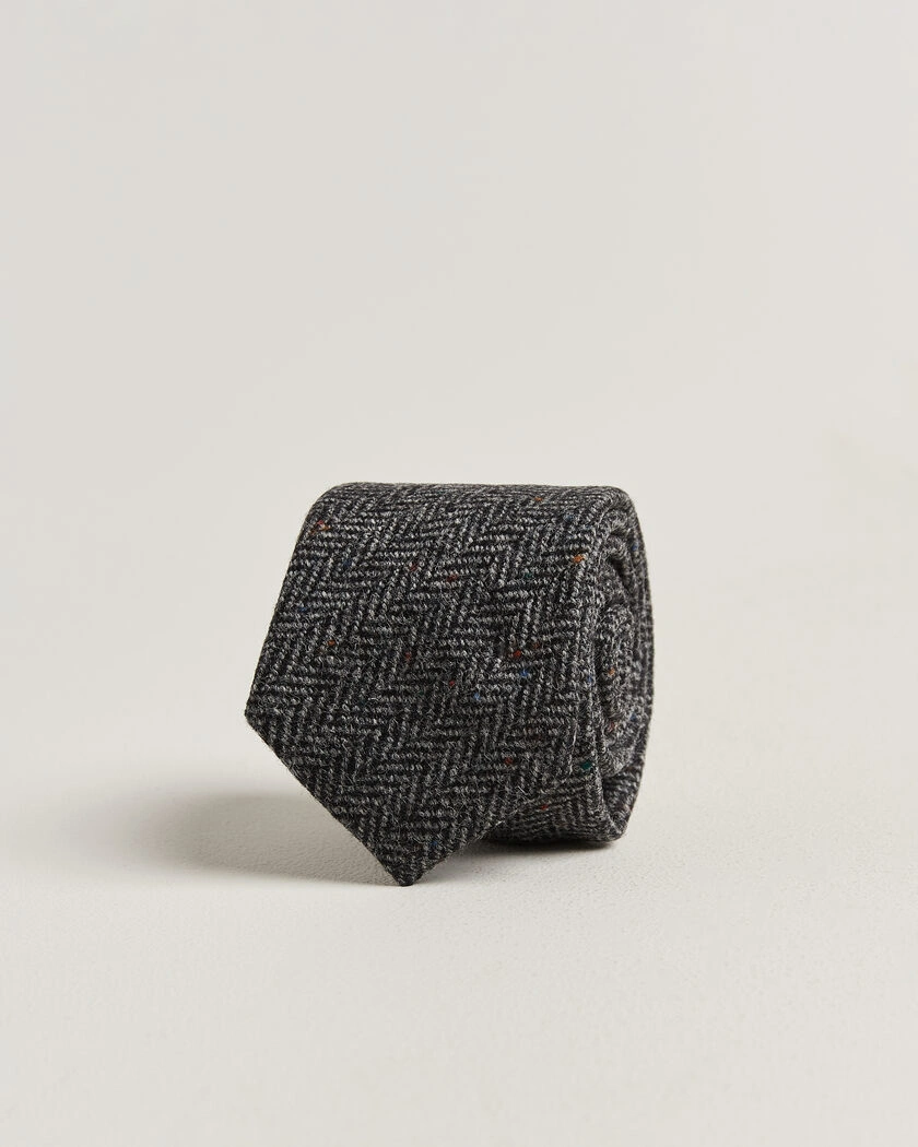 Amanda Christensen Wool Herringbone 8cm Tie Grey – Grå