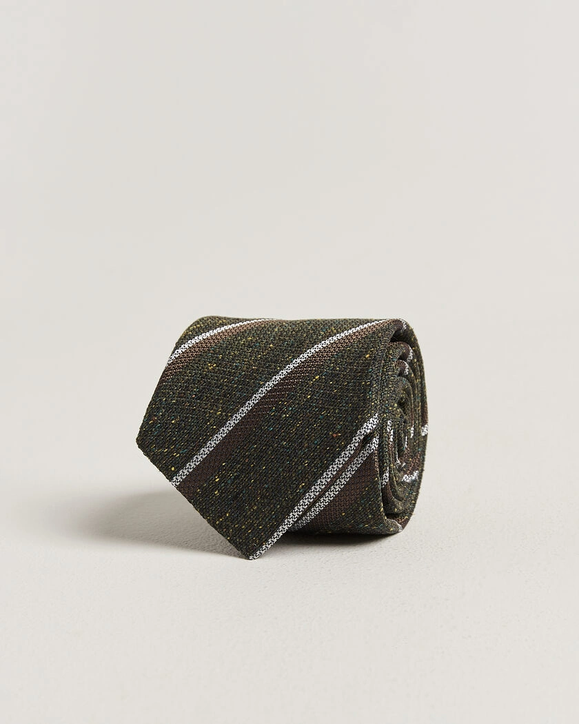 Amanda Christensen Silk Bourette Striped 8cm Tie Green – Grön