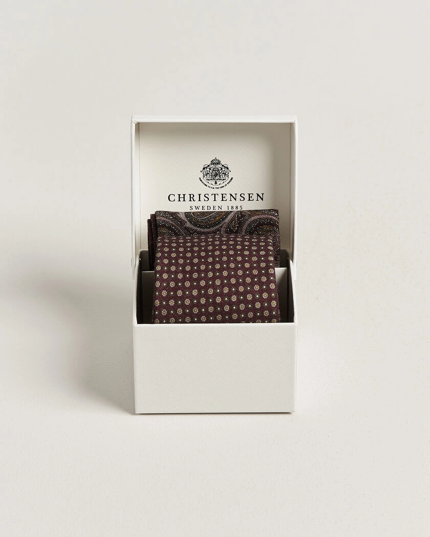 Amanda Christensen Box Set Wool 8 cm Tie And Pocket Square Wine – Röd