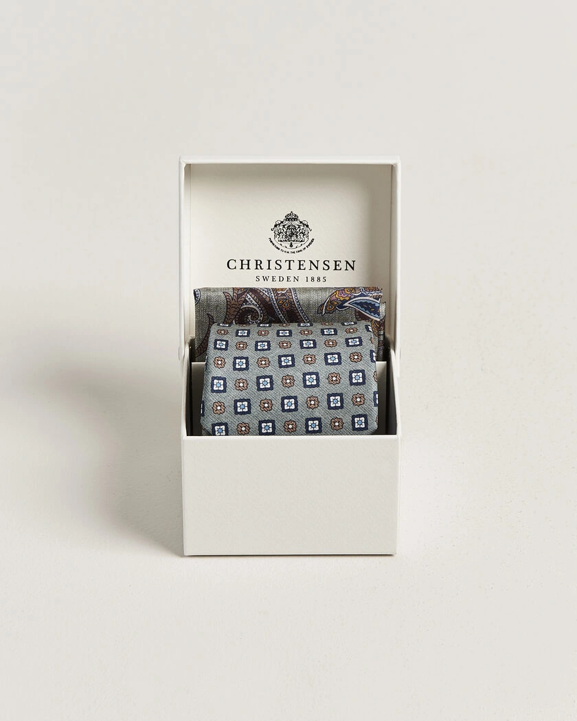 Amanda Christensen Box Set Silk 8 cm Tie And Pocket Square Green – Grön