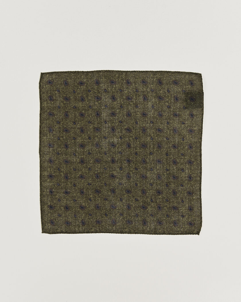 Amanda Christensen Wool Paisley Pocket Square Green – Grön