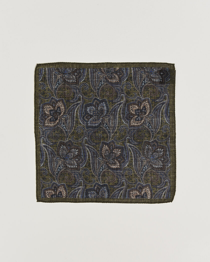 Amanda Christensen Wool Large Paisley Pocket Square Green – Grön