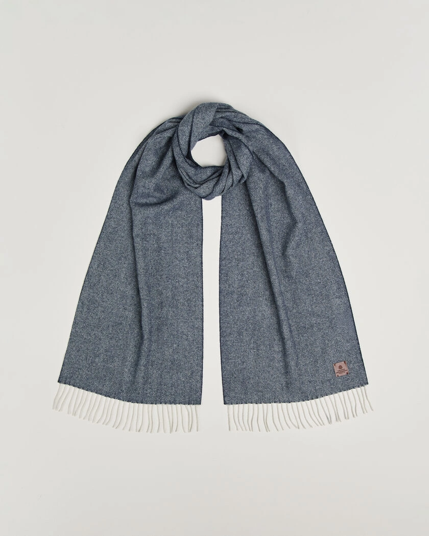 Amanda Christensen Wool Herringbone Scarf Navy – Blå