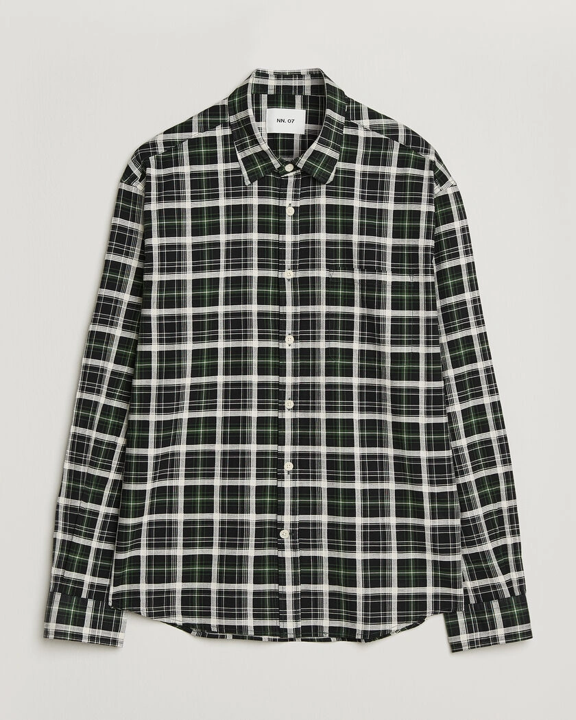 NN07 Deon Cotton Checked Shirt Fern Green – Grön