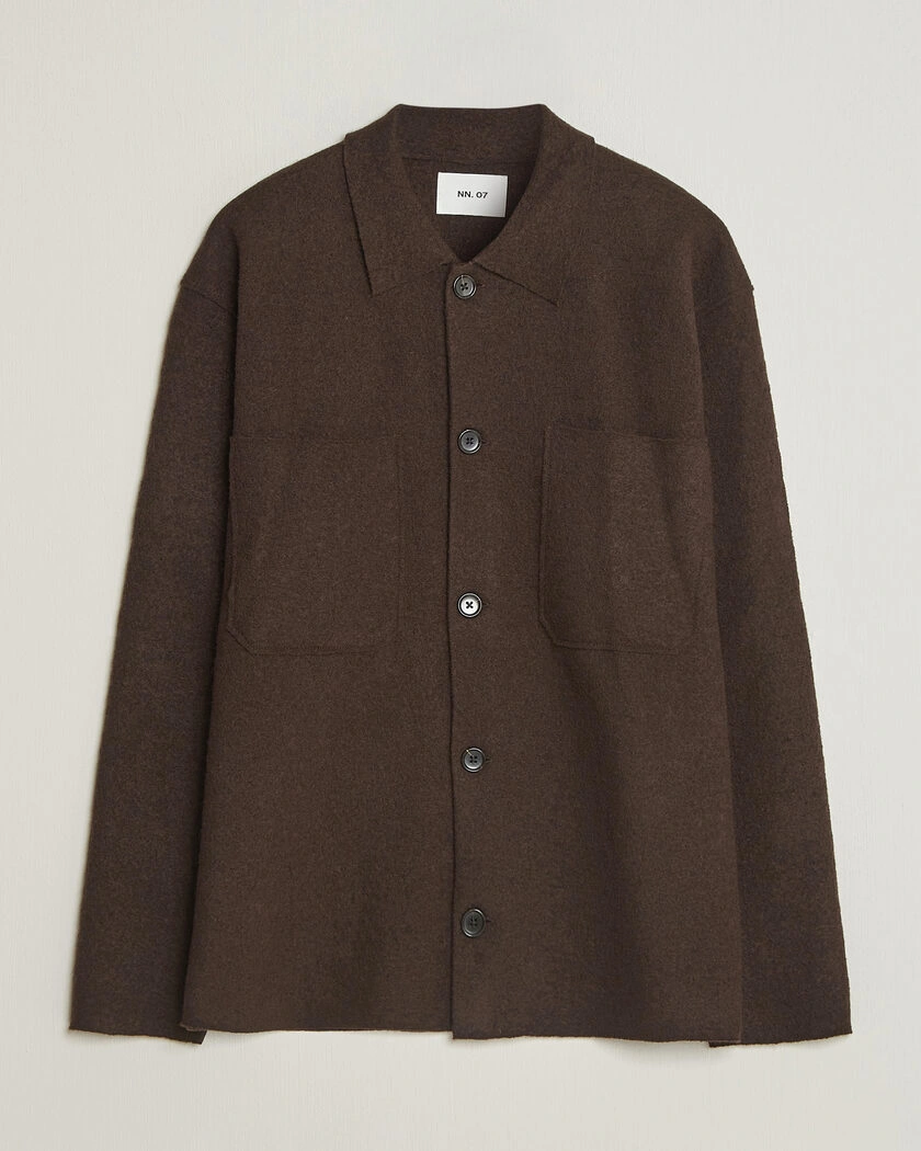 NN07 Jonas Boiled Wool Cardigan Deep Truffle – Brun
