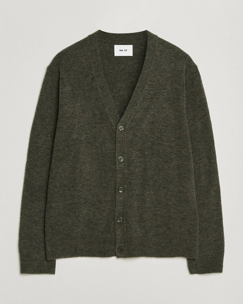 NN07 Gavin Brushed Wool Knitted Cardigan Dark Army – Grön