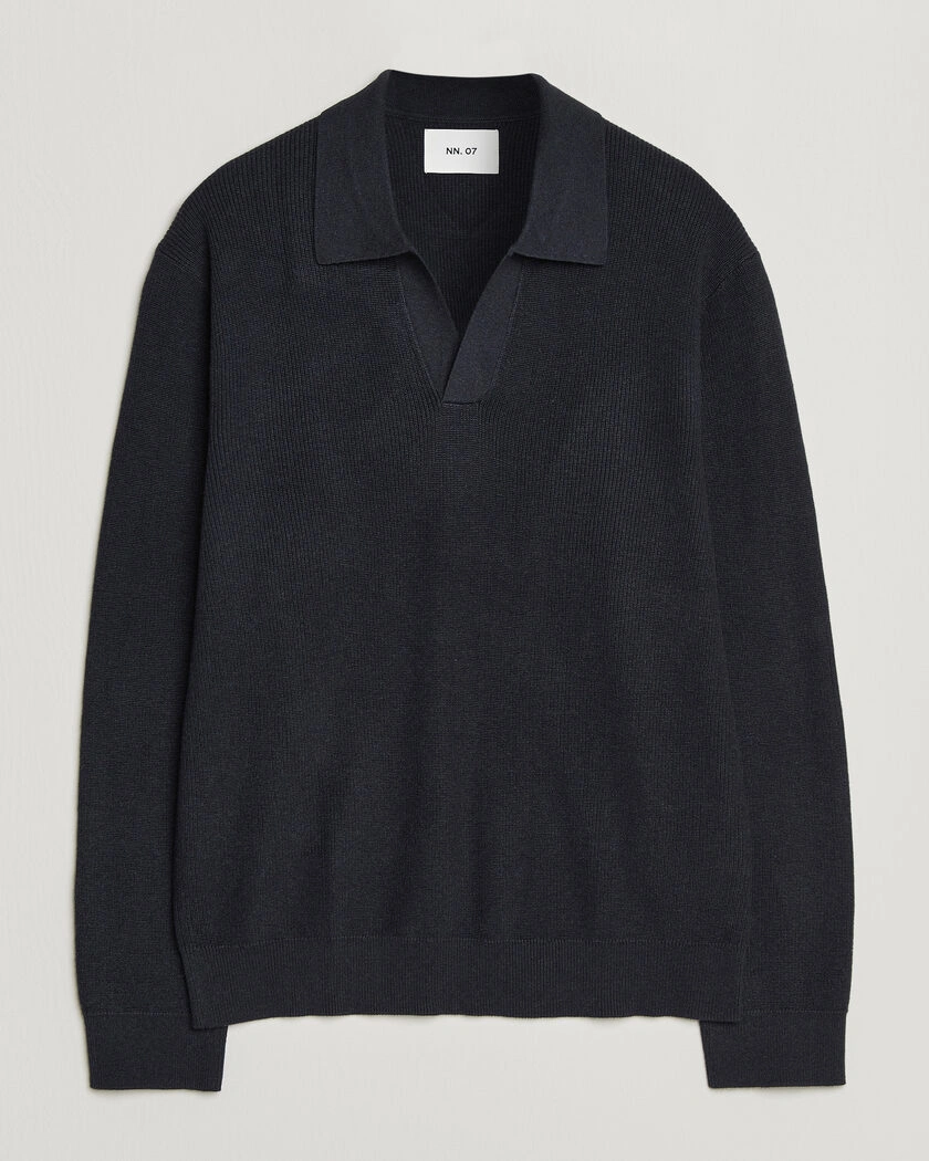 NN07 Hope Cotton/Cashmere Rib Knitted Polo Navy – Blå