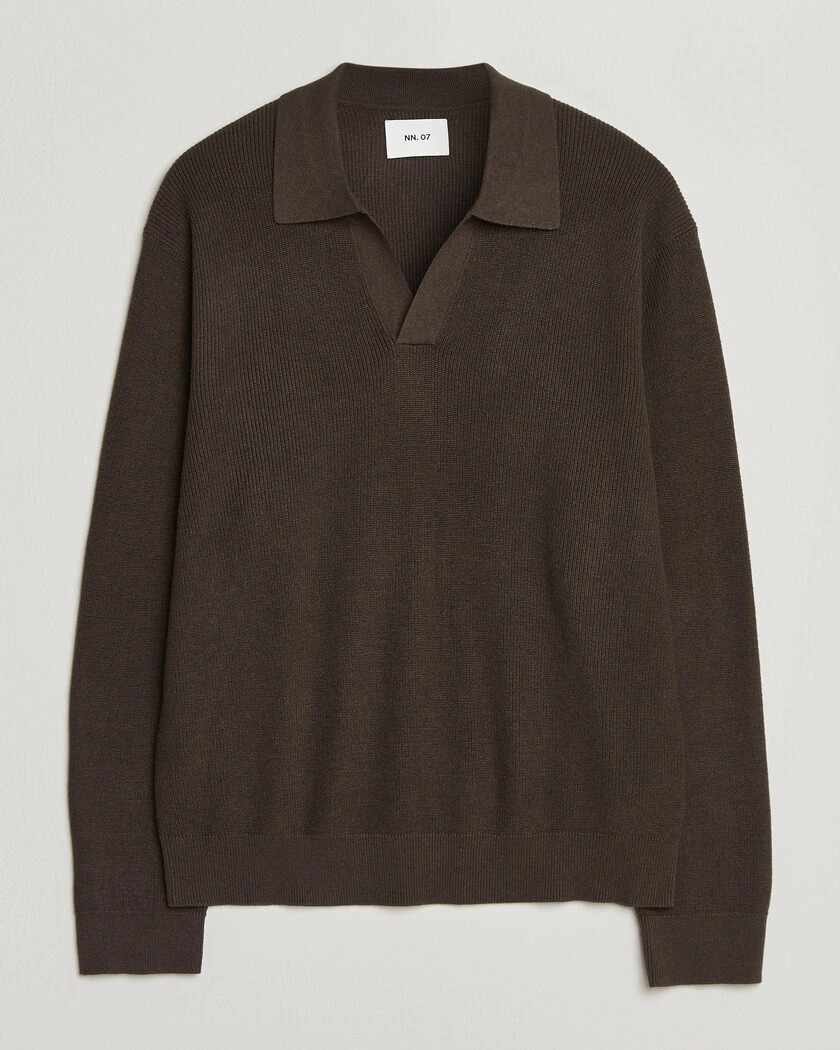 NN07 Hope Cotton/Cashmere Rib Knitted Polo Brown – Brun