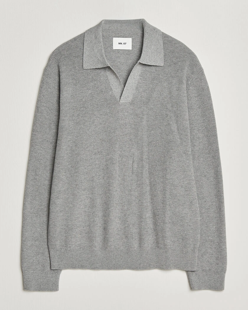 NN07 Hope Cotton/Cashmere Rib Knitted Polo Grey – Grå