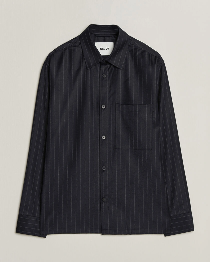 NN07 Freddy Wool Pinstriped Overshirt Navy – Blå