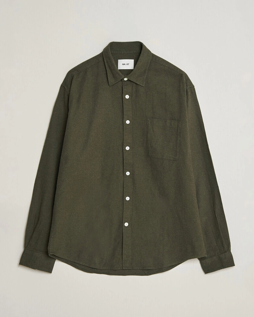 NN07 Dino Brushed Flannel Shirt Dark Army – Grön